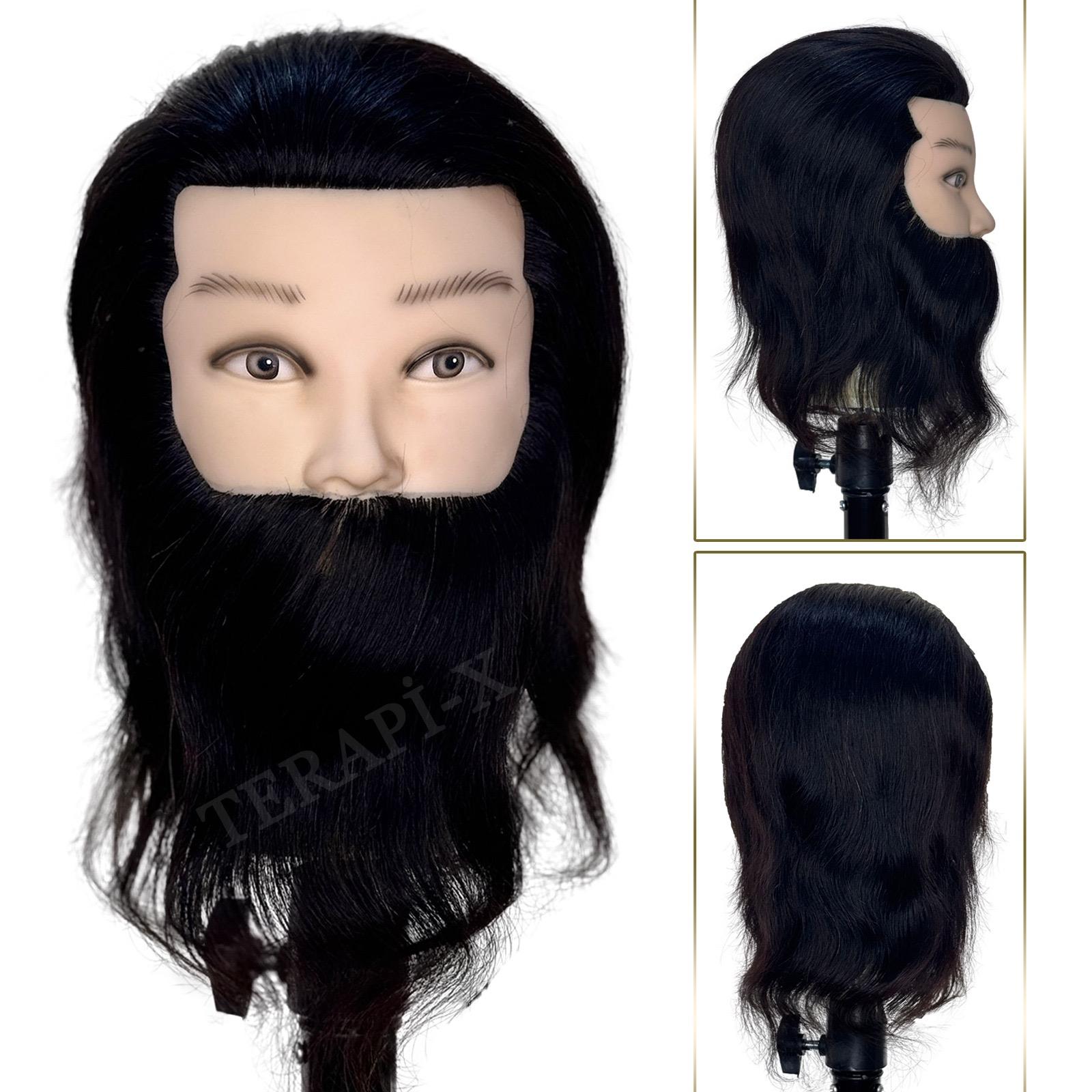 Kuaför Çalışma Mankeni Erkek (Eğitim Pupeti) Gerçek Saç 20 Cm Sakallı Natural